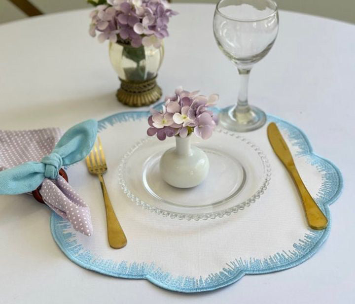 Set of 4 Waterproof Placemats (Light Blue and White) Erin Donahue Tice