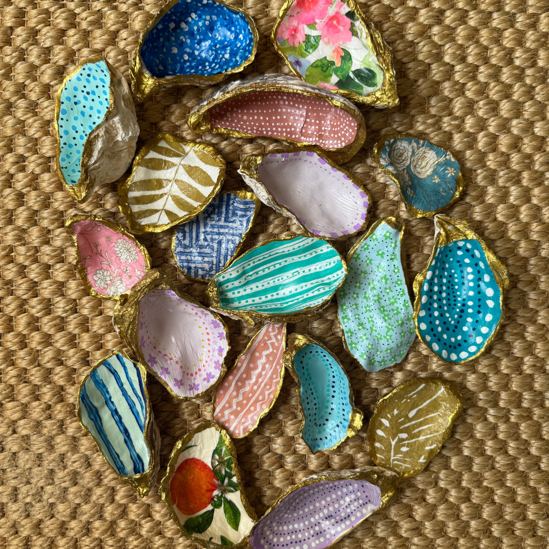 Hand-Painted & Decoupaged Seashell and Oyster Trinket Trays