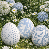 Soft Blue Bird & Vine Egg