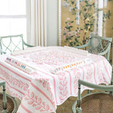 Scalloped Square Game Table Topper | Pink Botanical Stripe