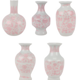 SET OF 5 MINI Pink AND WHITE BUD VASES