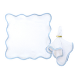 Linen Scalloped Square | Lily White with Cornflower Blue
