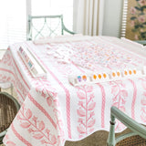 Scalloped Square Game Table Topper | Pink Botanical Stripe