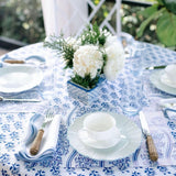 Linen Scalloped Square | Lily White with Cornflower Blue