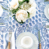 Linen Scalloped Square | Lily White with Cornflower Blue