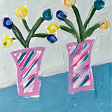 Posies in Pink and Green Striped Vases