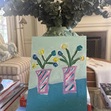 Posies in Pink and Green Striped Vases