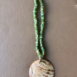 Vintage Abalone Shell Pendant Necklace Green Aventurine Or Tourmaline Bead 18”