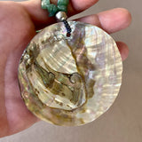 Vintage Abalone Shell Pendant Necklace Green Aventurine Or Tourmaline Bead 18”