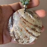 Vintage Abalone Shell Pendant Necklace Green Aventurine Or Tourmaline Bead 18”