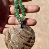 Vintage Abalone Shell Pendant Necklace Green Aventurine Or Tourmaline Bead 18”