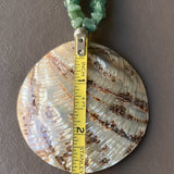 Vintage Abalone Shell Pendant Necklace Green Aventurine Or Tourmaline Bead 18”