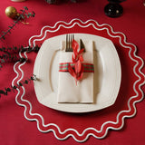 SOLACE RED & WHITE SCALLOPED FAUX LEATHER PLACEMAT