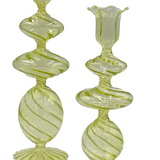 Green Swirl Glass Candlestick, Large (Set of 2)