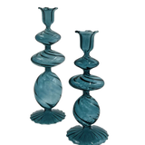 Blue Swirl Glass Candlestick, Medium (Set of 2)