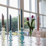 Pink Swirl Glass Candlestick, Large (Set of 2)