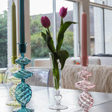 Green Swirl Glass Candlestick, Large (Set of 2)