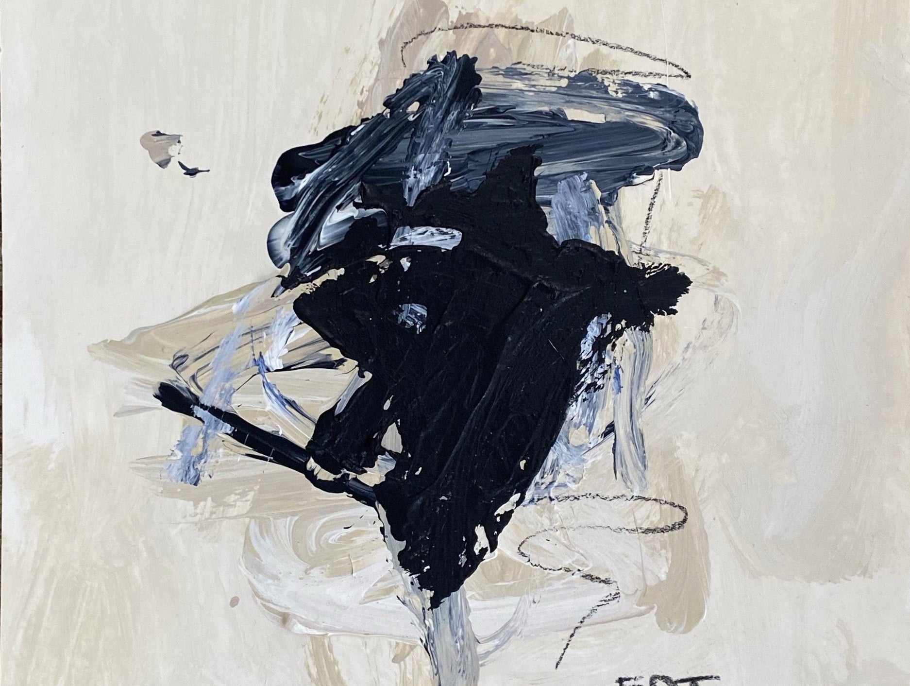black and white and cream abstract paper painting