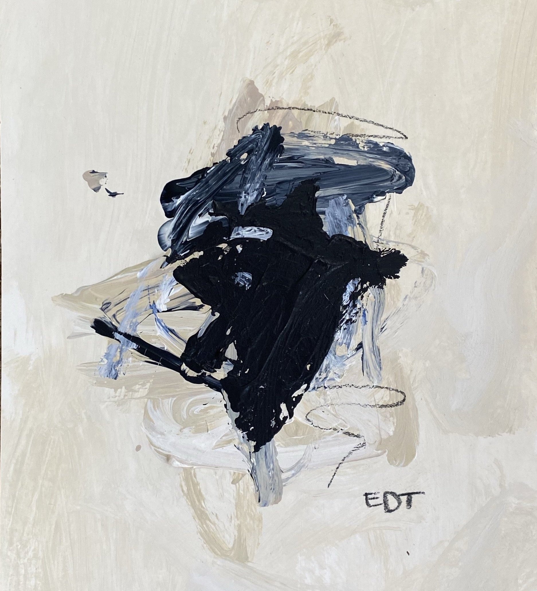 black and white and cream abstract paper painting